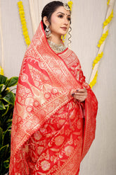 Stunning Red Golden Zari Worked Heavy Banarasi Saree